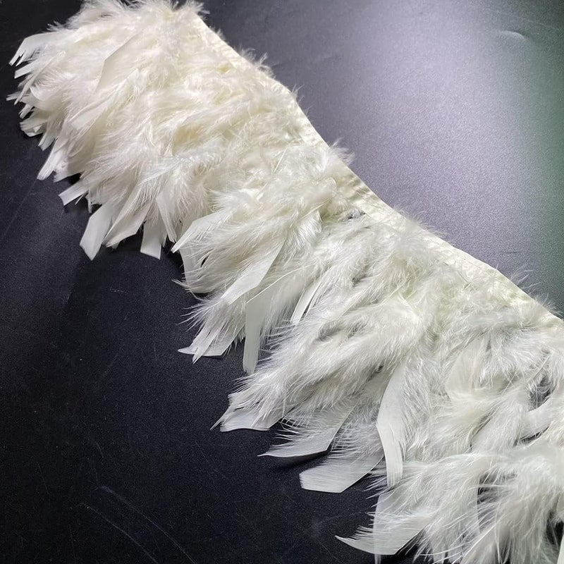 Shekyeon Turkey Feathers Fringe Trim for Party Clothing DIY Sewing Crafts Decoration Pack of 2 Yards (Ivory) - Image 3